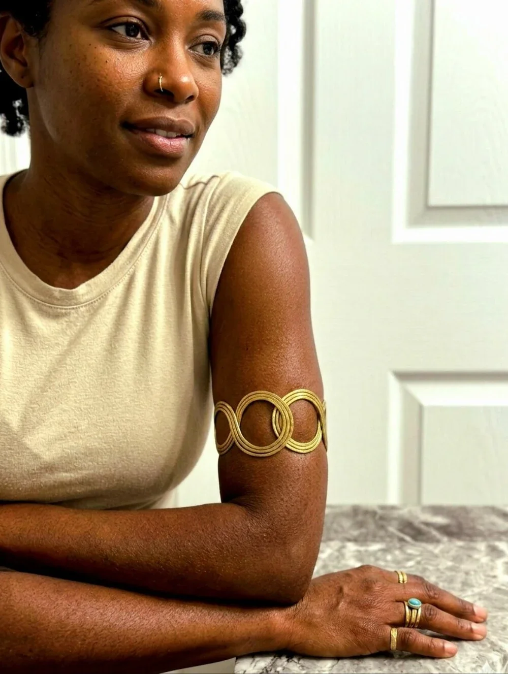 Gold-Tone Decorative Arm Cuff - Elegant Statement Accessory